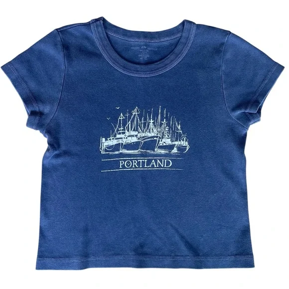 💖 5 for $25 💖 Brandy Melville Blue Gray Graphic Cotton Top– One Size (Fits XS/S) - Picture 2 of 7